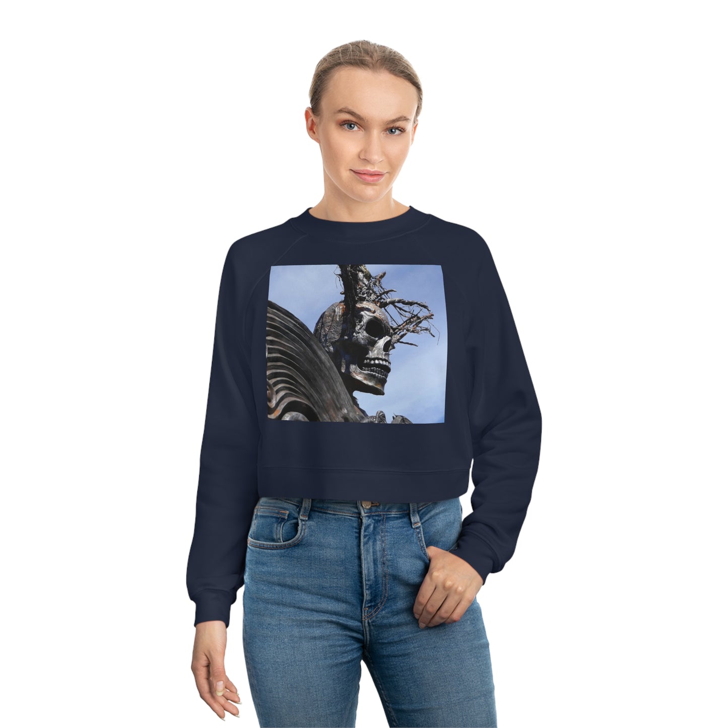 Skull Warrior - Women's Cropped Fleece Pullover - Fry1Productions