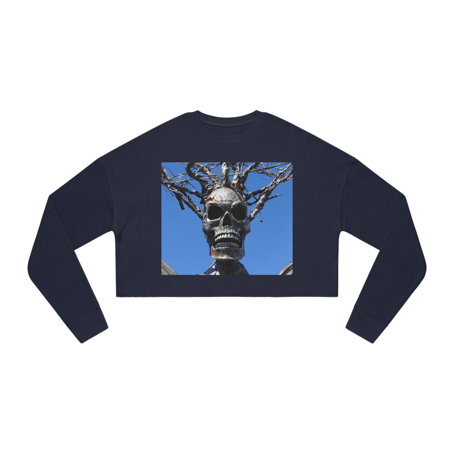 Skull Warrior Stare - Women's Cropped Sweatshirt - Fry1Productions