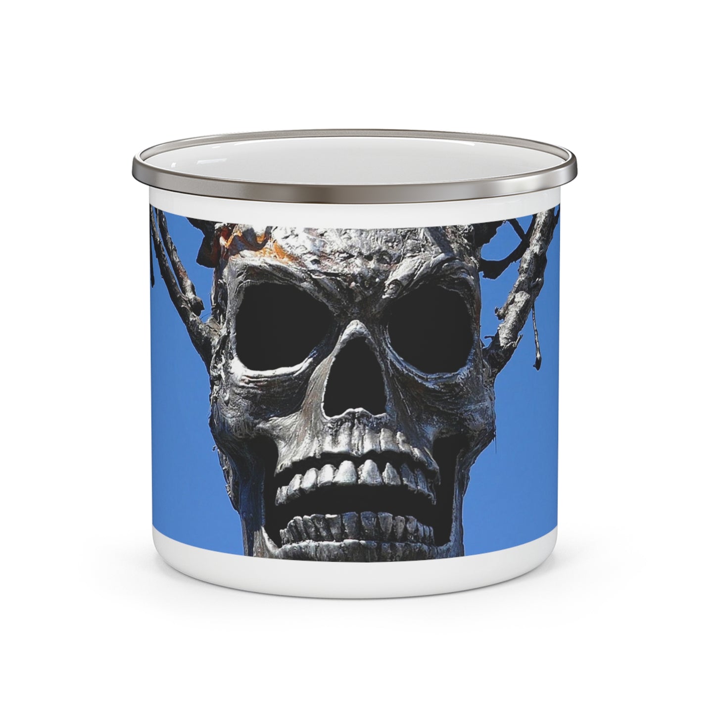 Skull Warrior Stare - Enamel Camping Mug 12oz