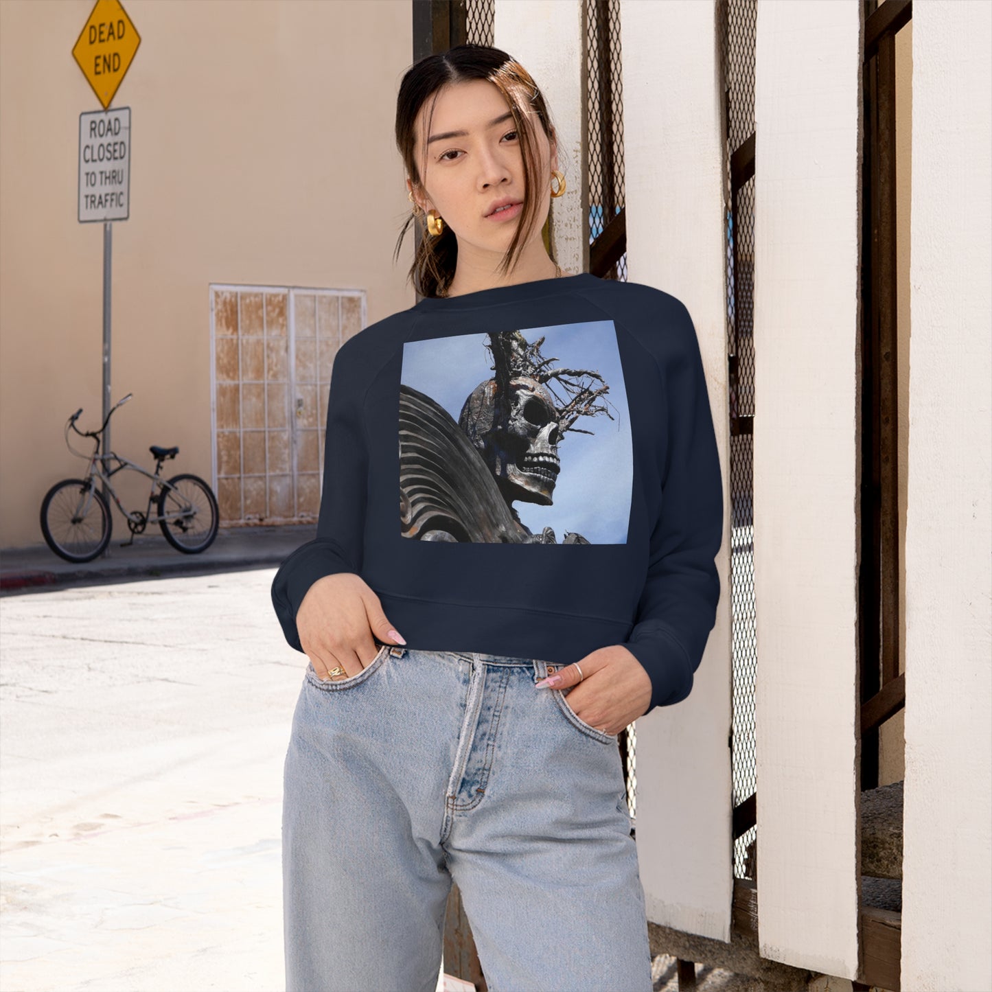 Skull Warrior - Women's Cropped Fleece Pullover - Fry1Productions