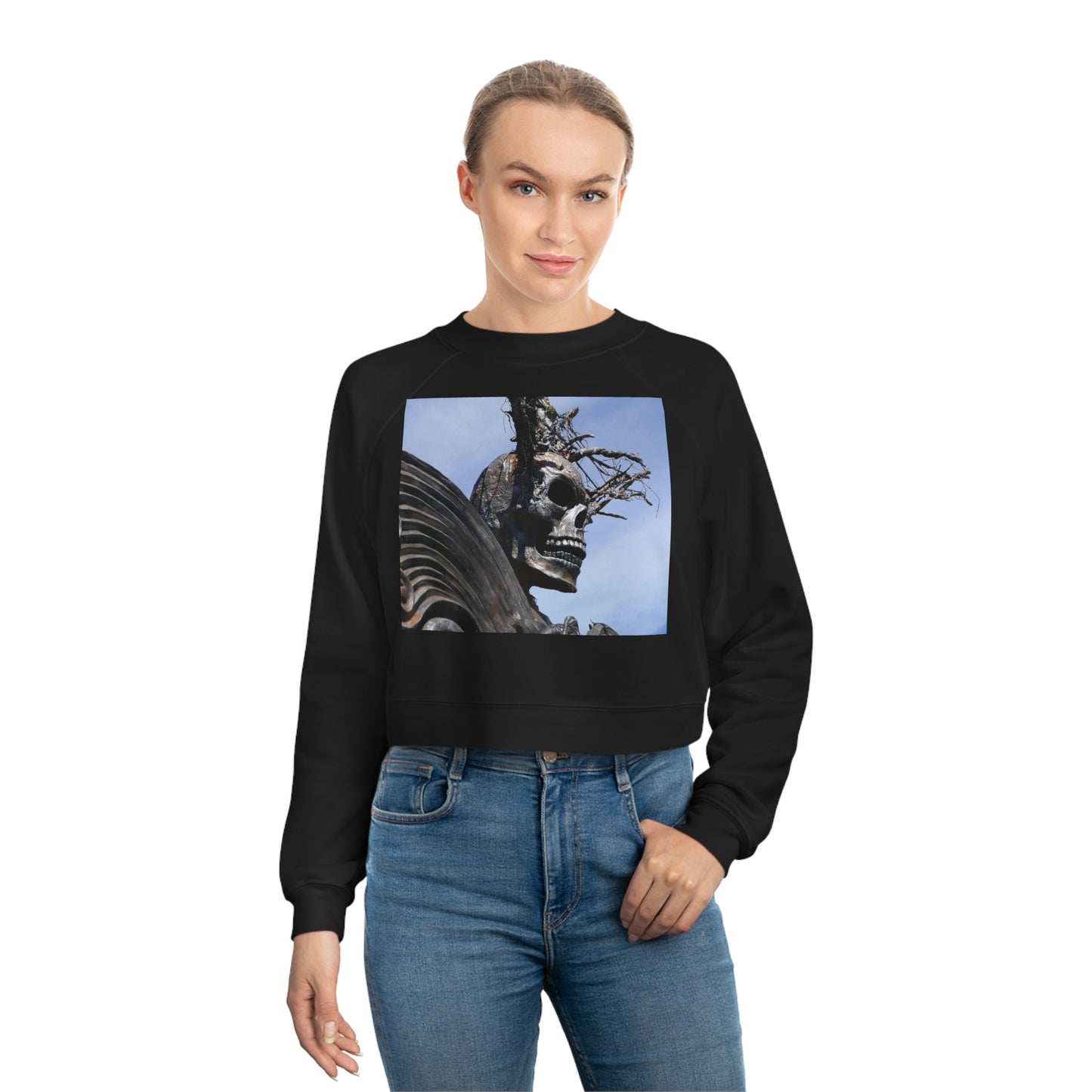 Skull Warrior - Women's Cropped Fleece Pullover - Fry1Productions