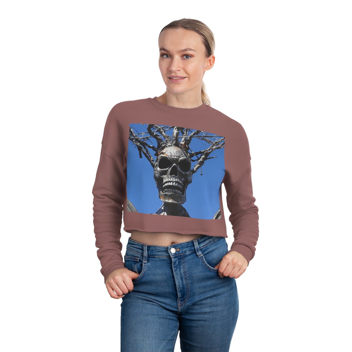 Skull Warrior Stare - Women's Cropped Sweatshirt - Fry1Productions
