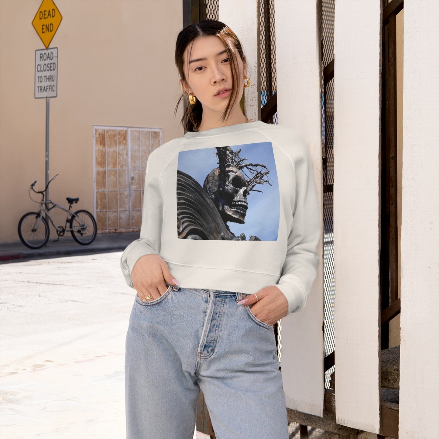 Skull Warrior - Women's Cropped Fleece Pullover - Fry1Productions