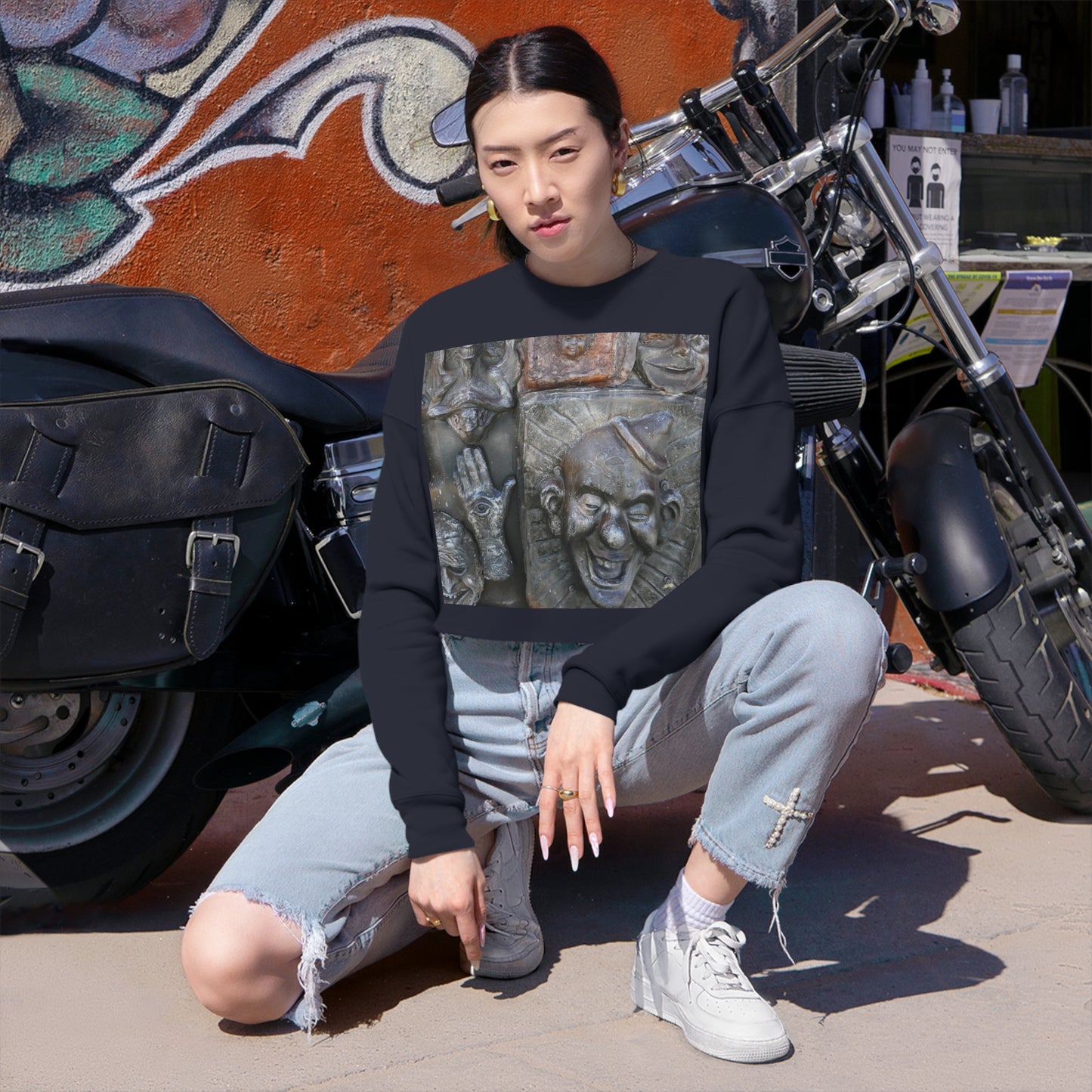 Cosmic Laughter - Women's Cropped Sweatshirt - Fry1Productions