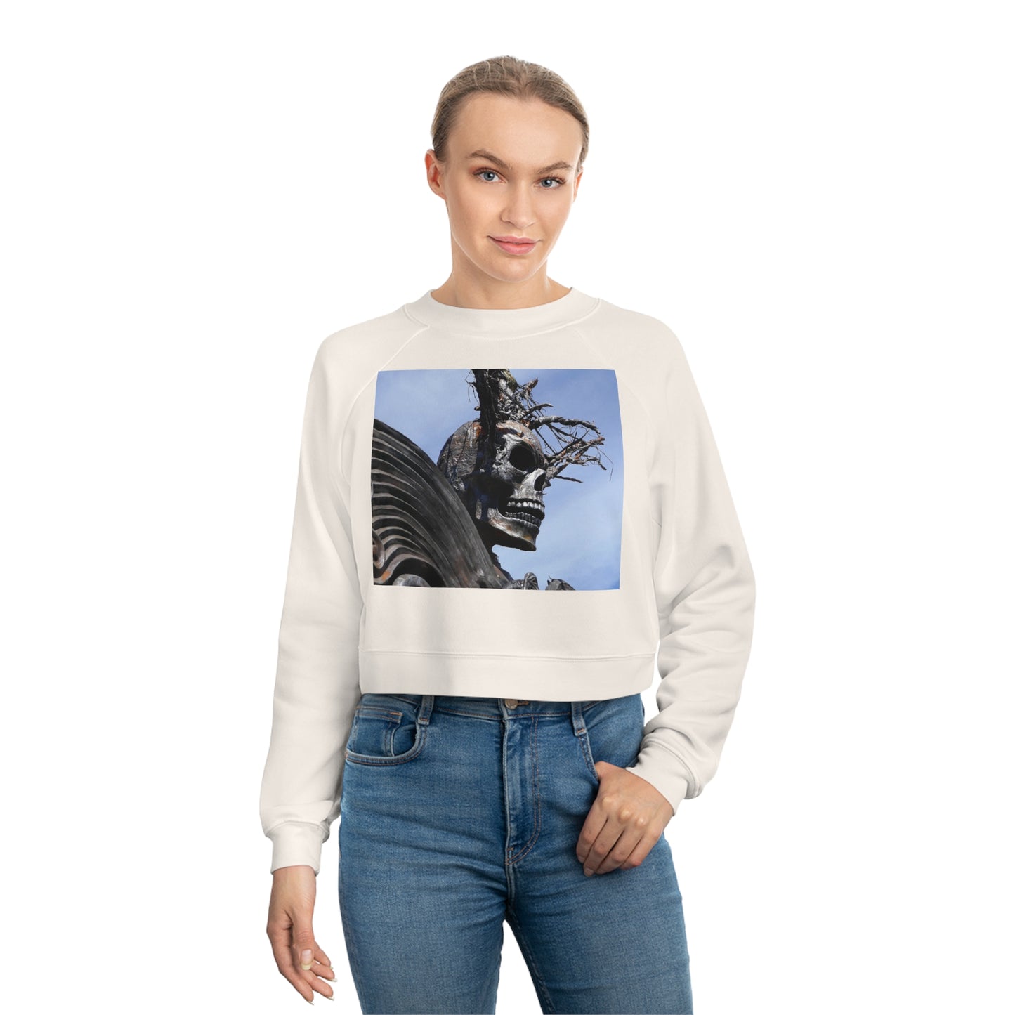 Skull Warrior - Women's Cropped Fleece Pullover - Fry1Productions