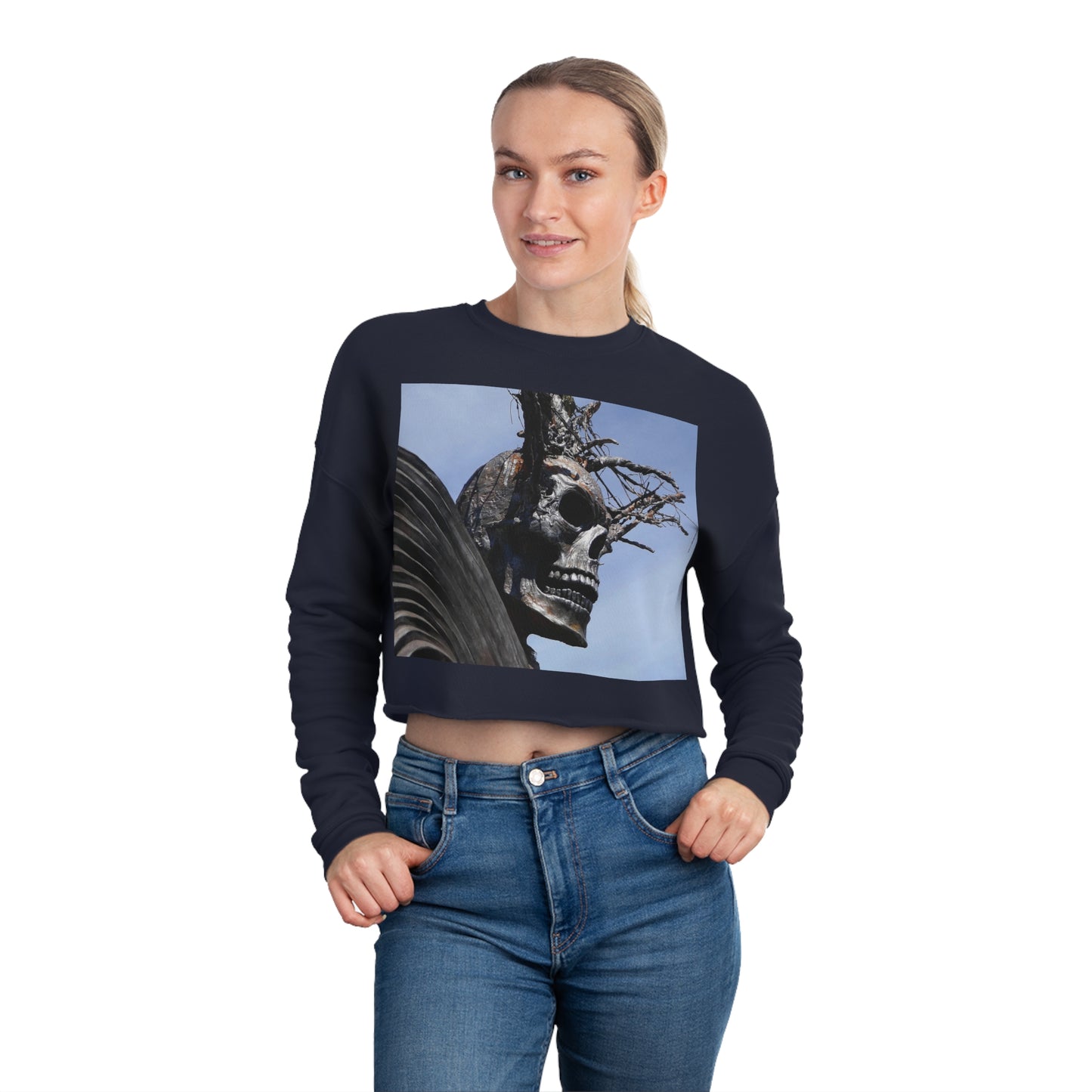 Skull Warrior - Women's Cropped Sweatshirt - Fry1Productions