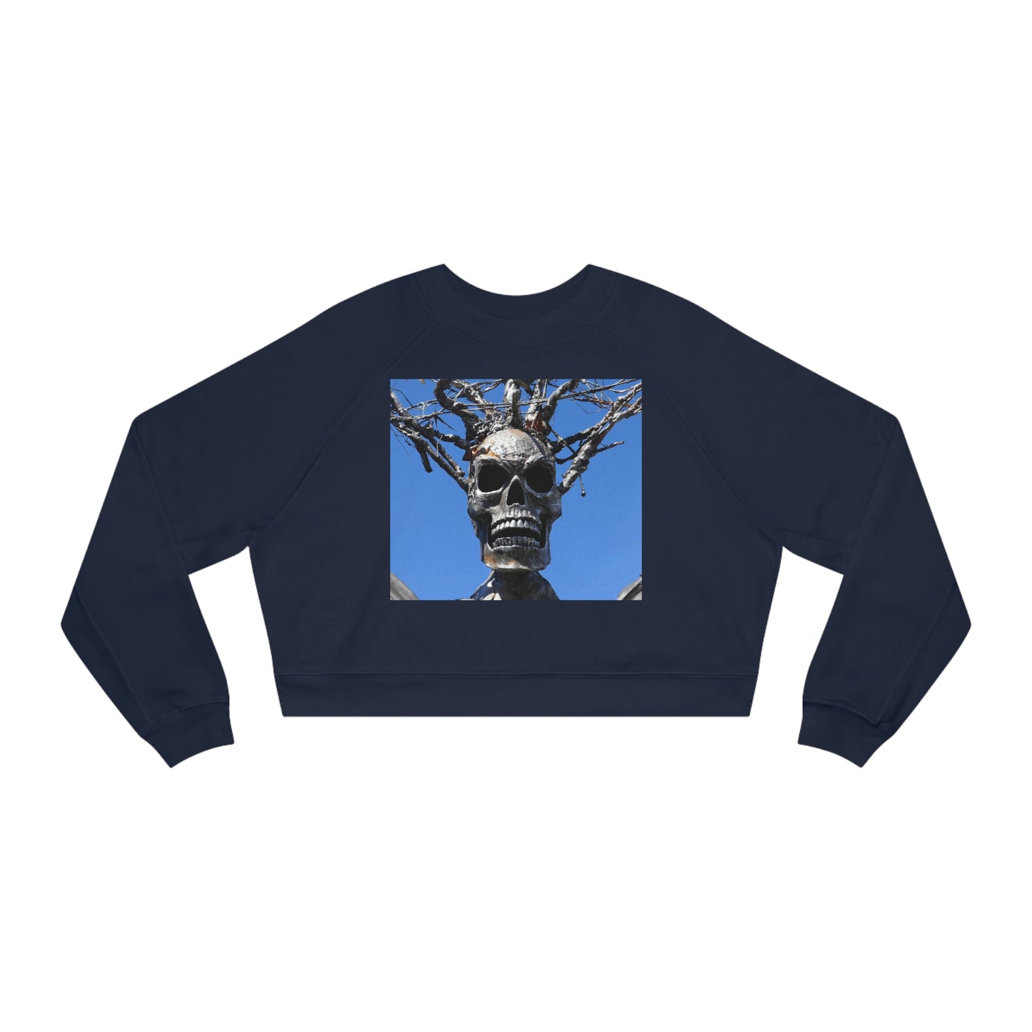 Skull Warrior Stare - Women's Cropped Fleece Pullover - Fry1Productions