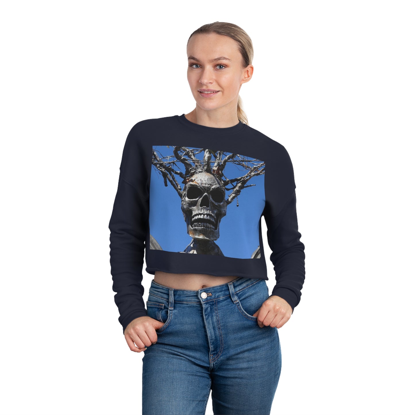 Skull Warrior Stare - Women's Cropped Sweatshirt - Fry1Productions