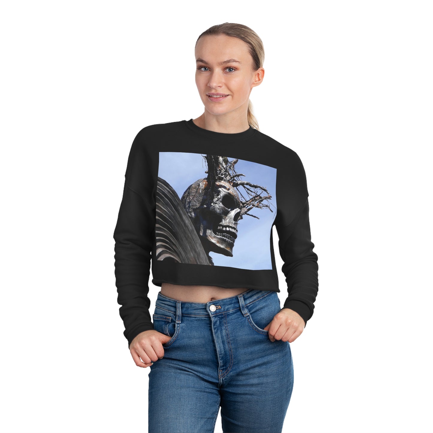 Skull Warrior - Women's Cropped Sweatshirt - Fry1Productions