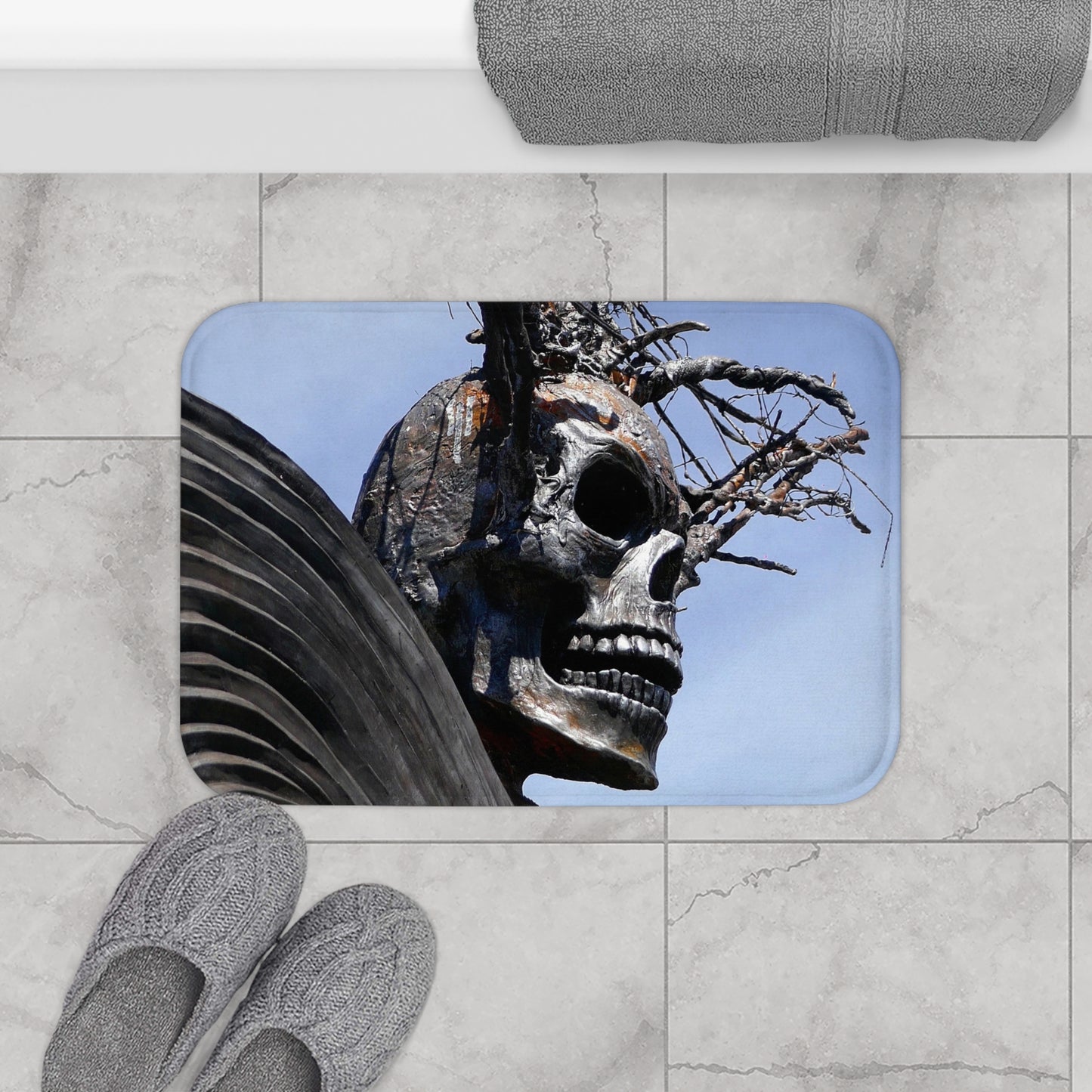 Skull Warrior (closeup) - Microfiber Bath Mat - Fry1Productions