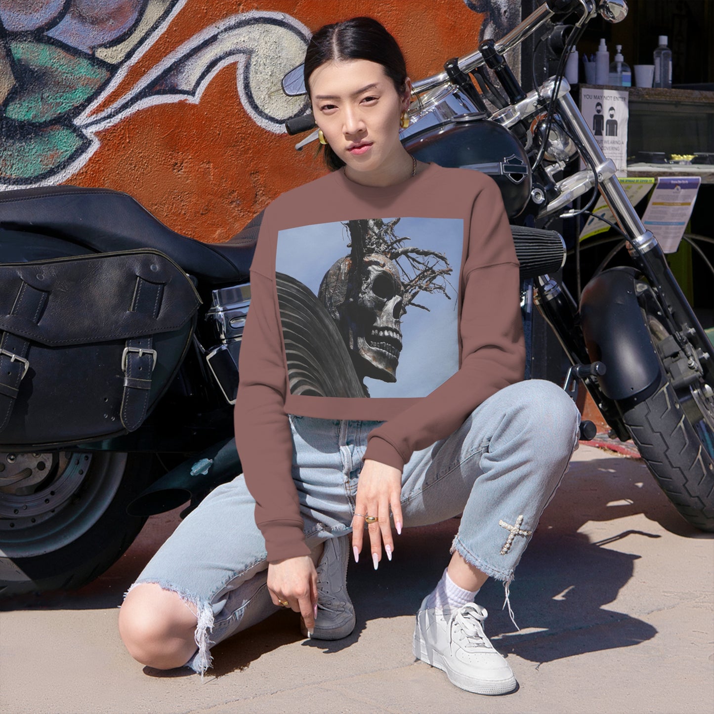 Skull Warrior - Women's Cropped Sweatshirt - Fry1Productions