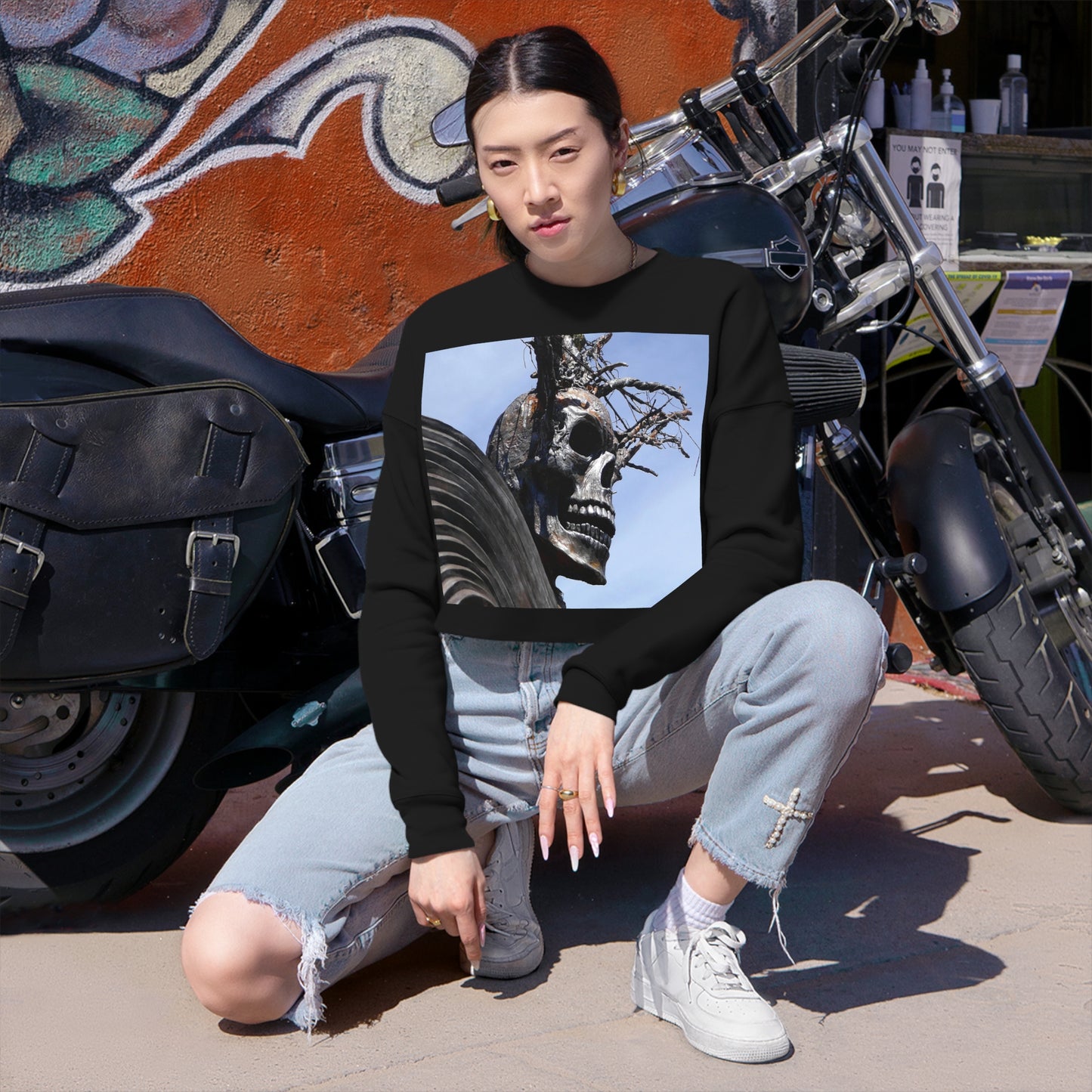 Skull Warrior - Women's Cropped Sweatshirt - Fry1Productions