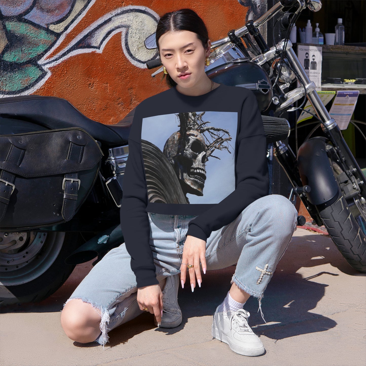 Skull Warrior - Women's Cropped Sweatshirt - Fry1Productions