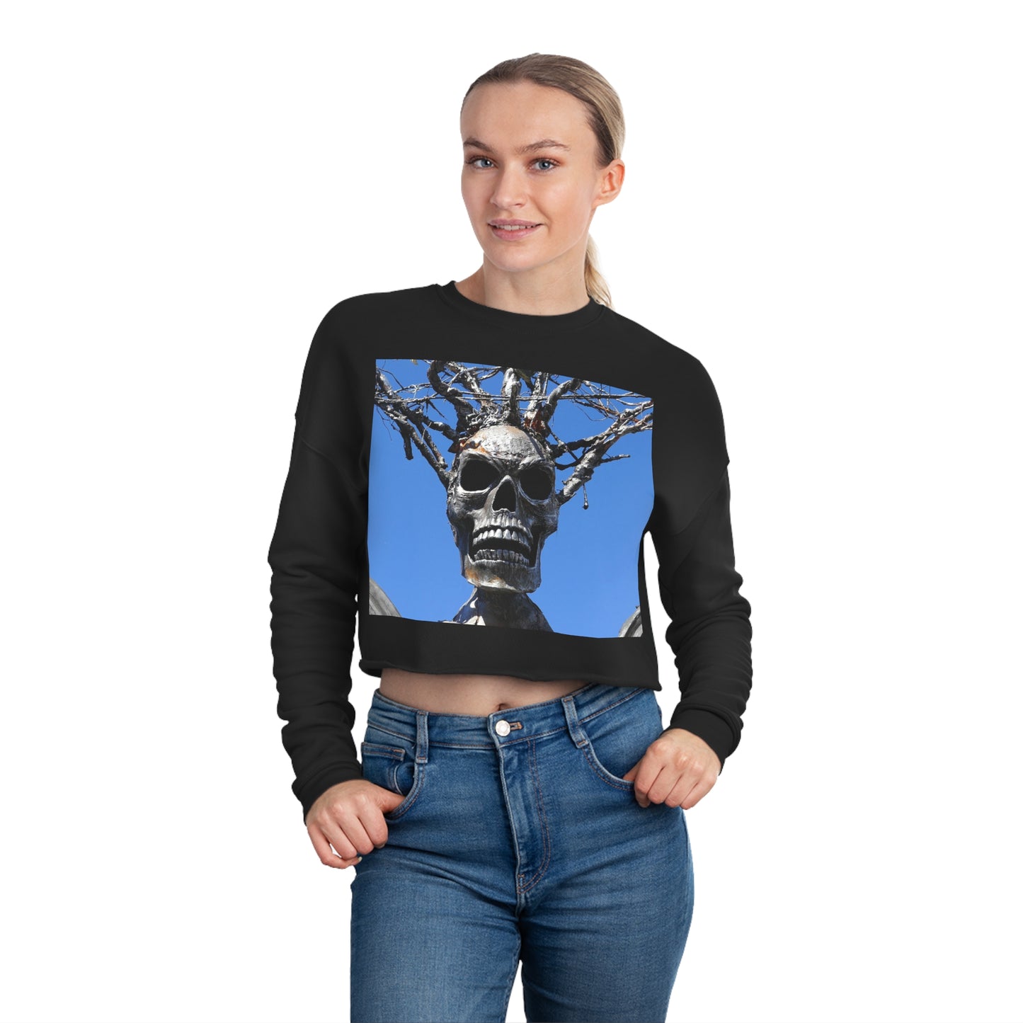 Skull Warrior Stare - Women's Cropped Sweatshirt - Fry1Productions