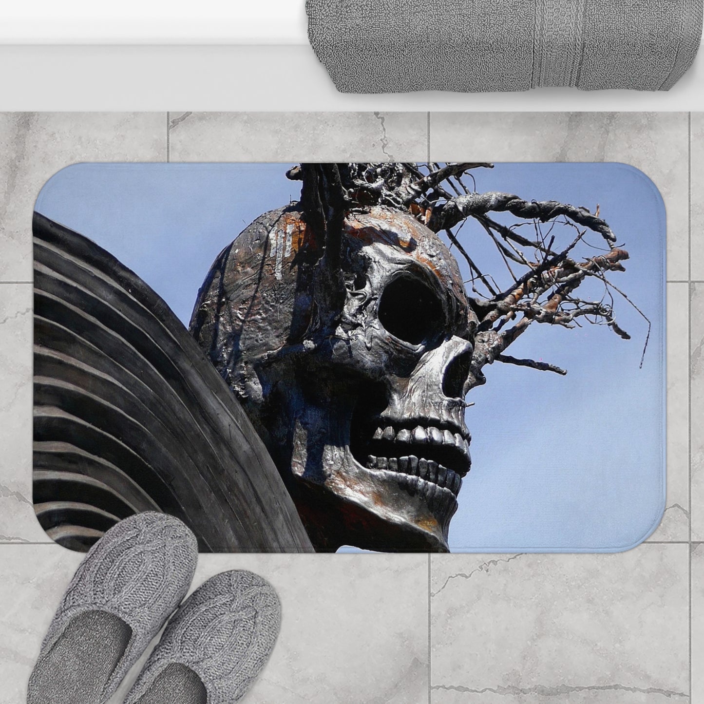 Skull Warrior (closeup) - Microfiber Bath Mat - Fry1Productions