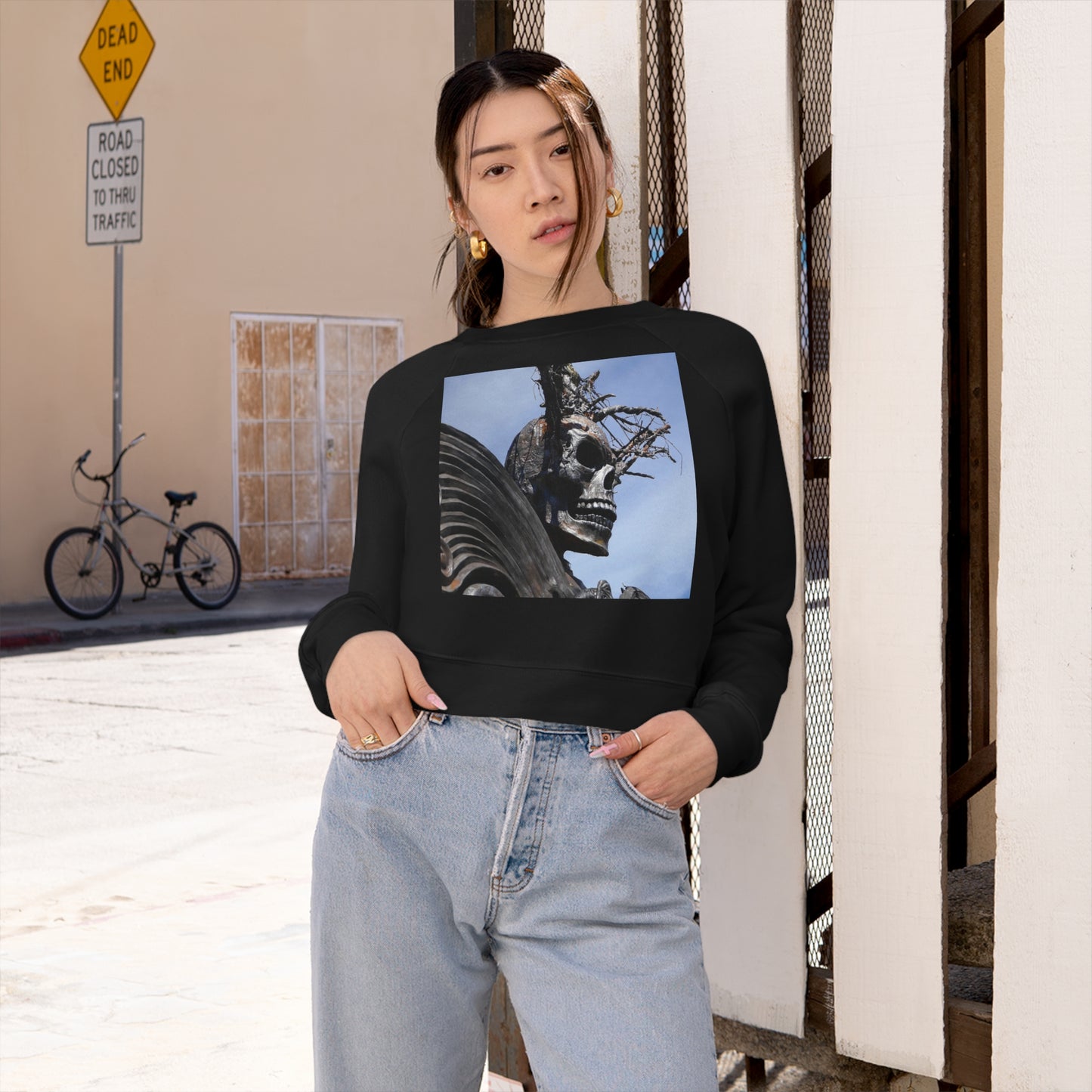 Skull Warrior - Women's Cropped Fleece Pullover - Fry1Productions