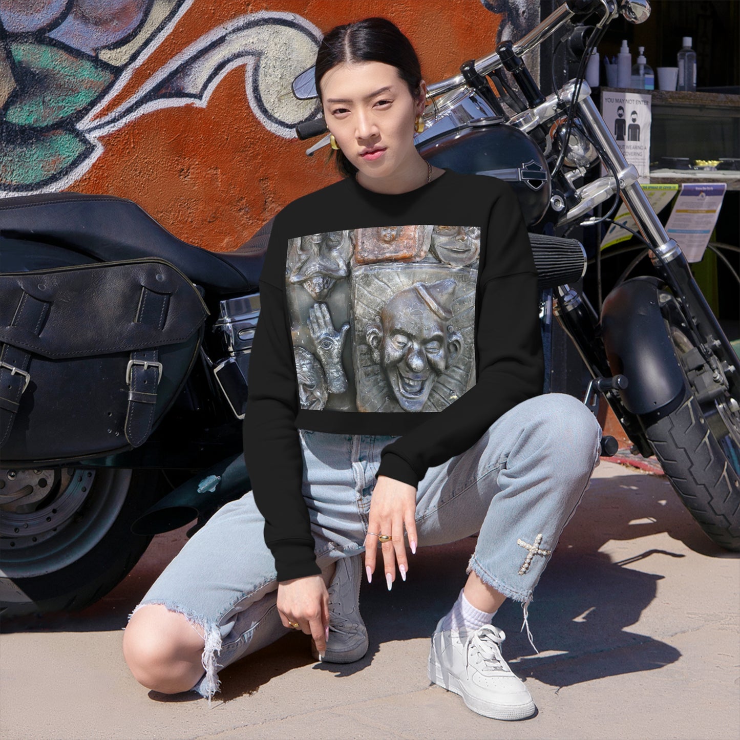 Cosmic Laughter - Women's Cropped Sweatshirt - Fry1Productions
