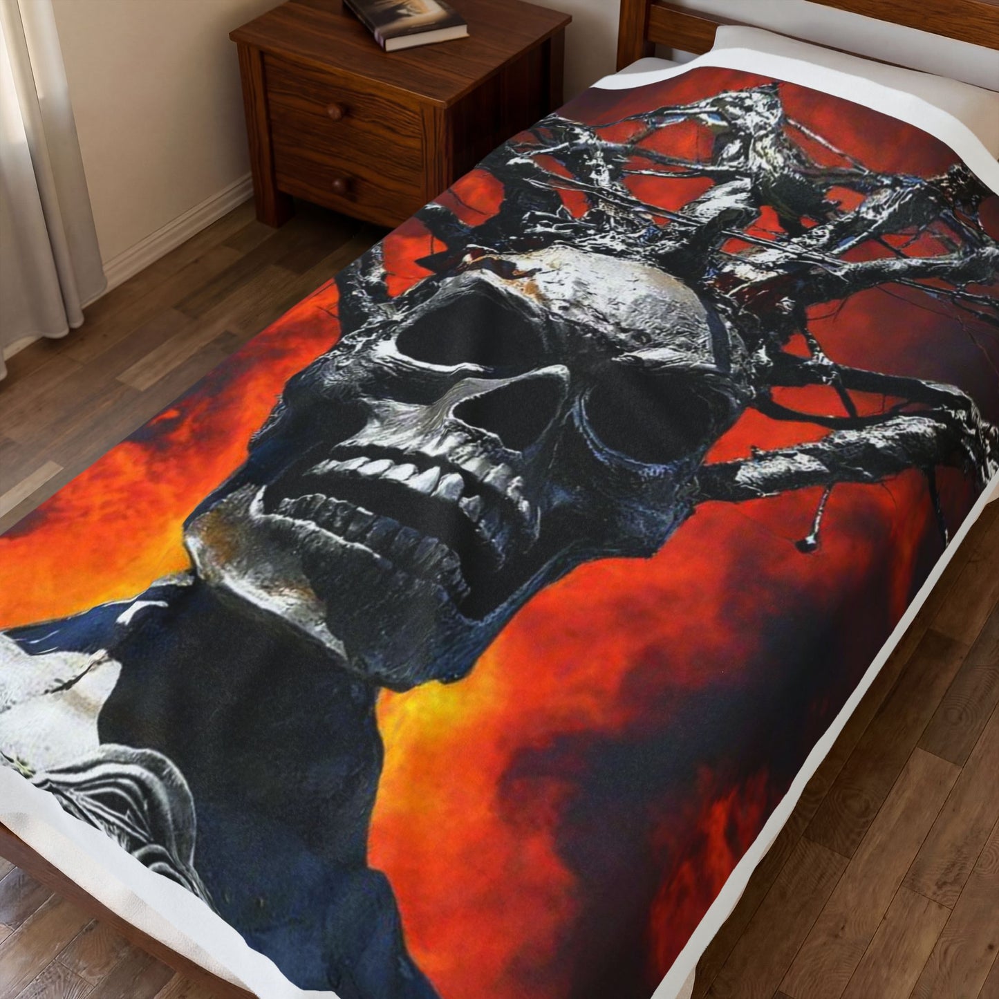 Skull Warrior Inferno Stare - Velveteen Plush Blanket ( 30" x 40", 50" x 60", 60" x 80" )