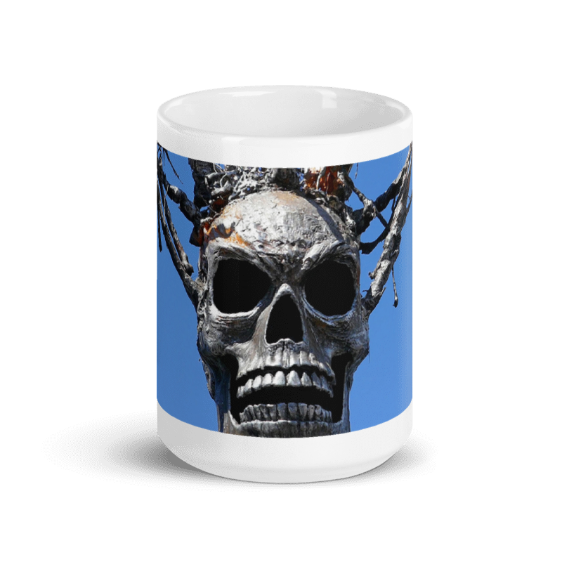 Skull Warrior Stare - White Glossy Mug (11, 15, 20 oz)