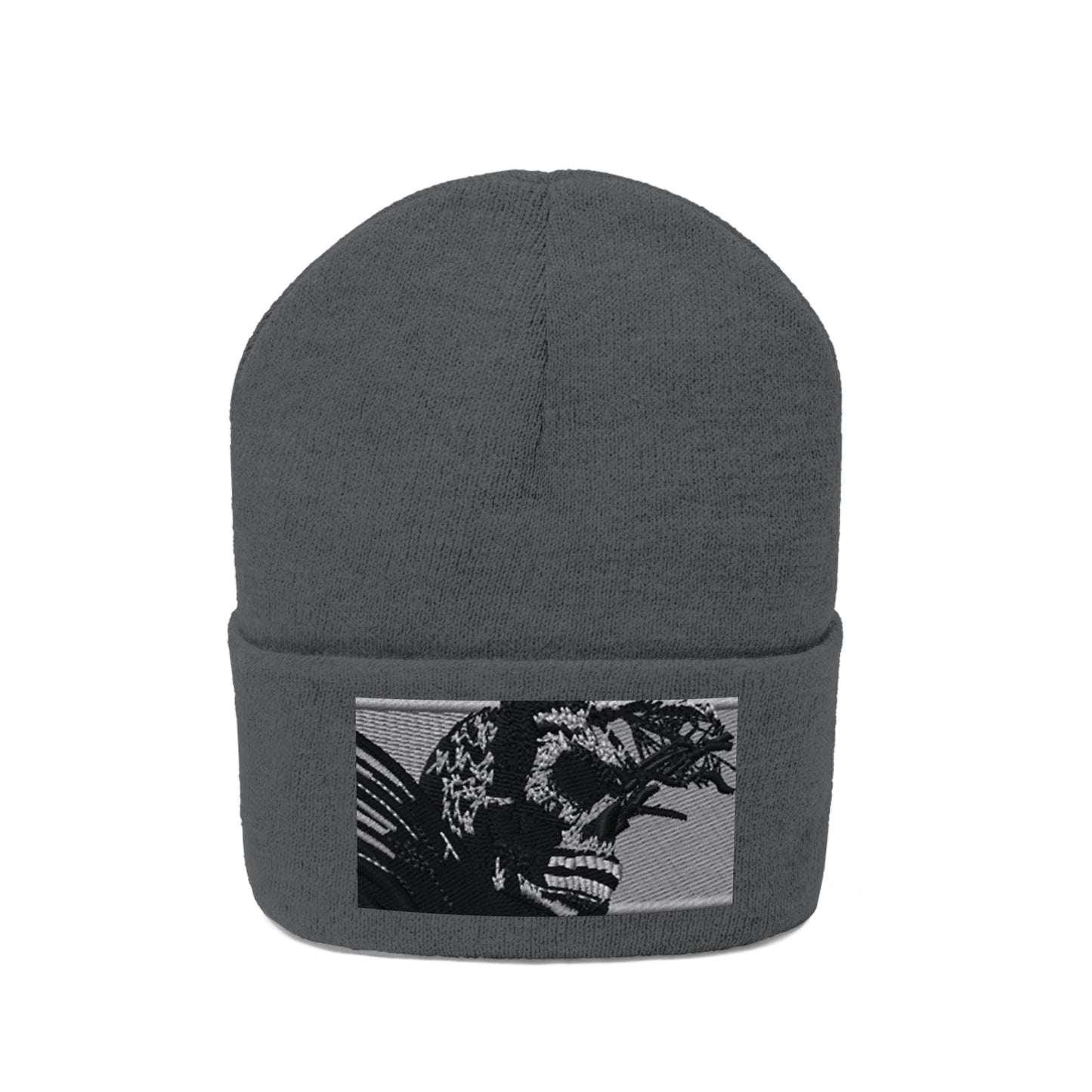 Skull Warrior (b&w) - Unisex Knit Beanie - Fry1Productions