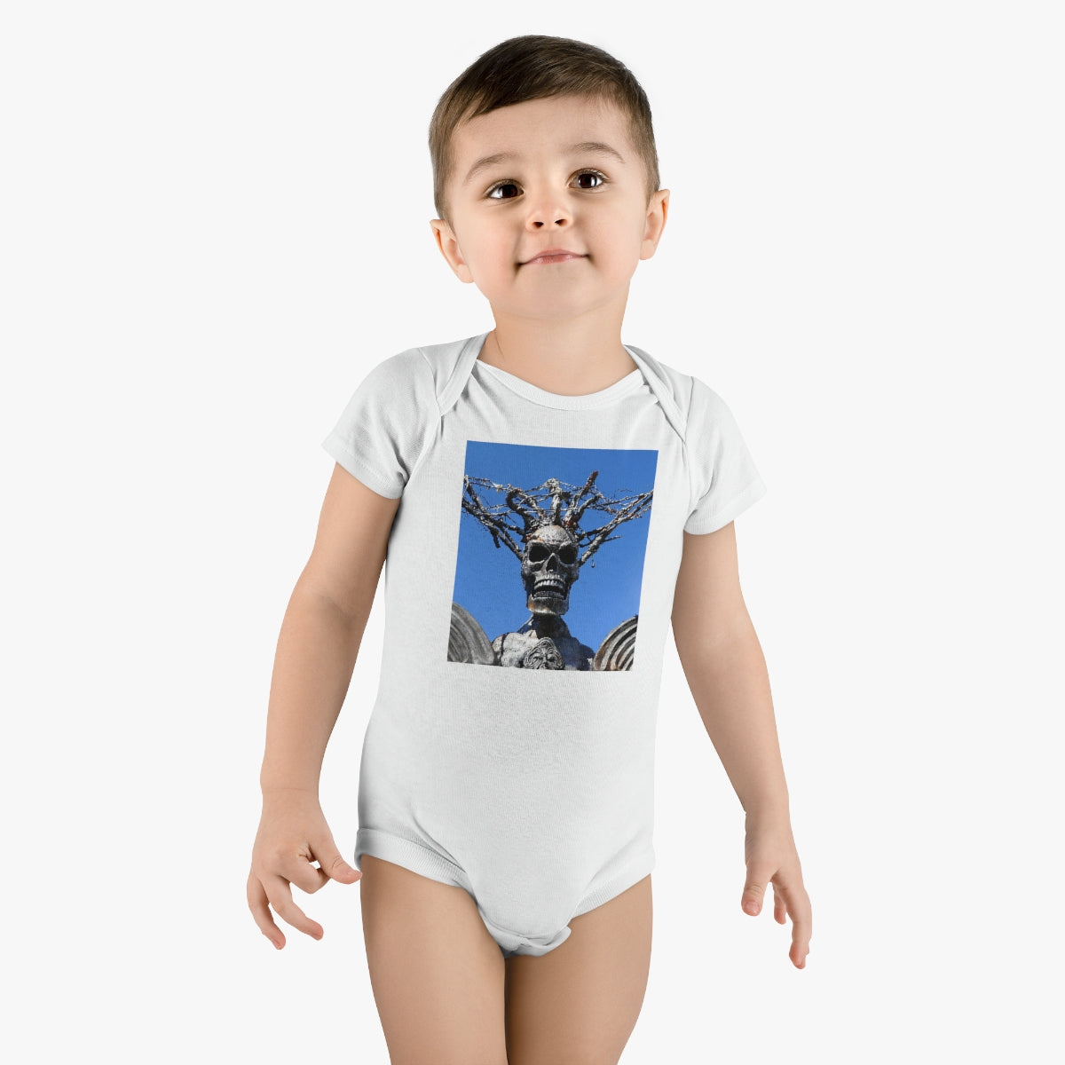 Skull Warrior Stare - Baby Short Sleeve Onesie - Fry1Productions