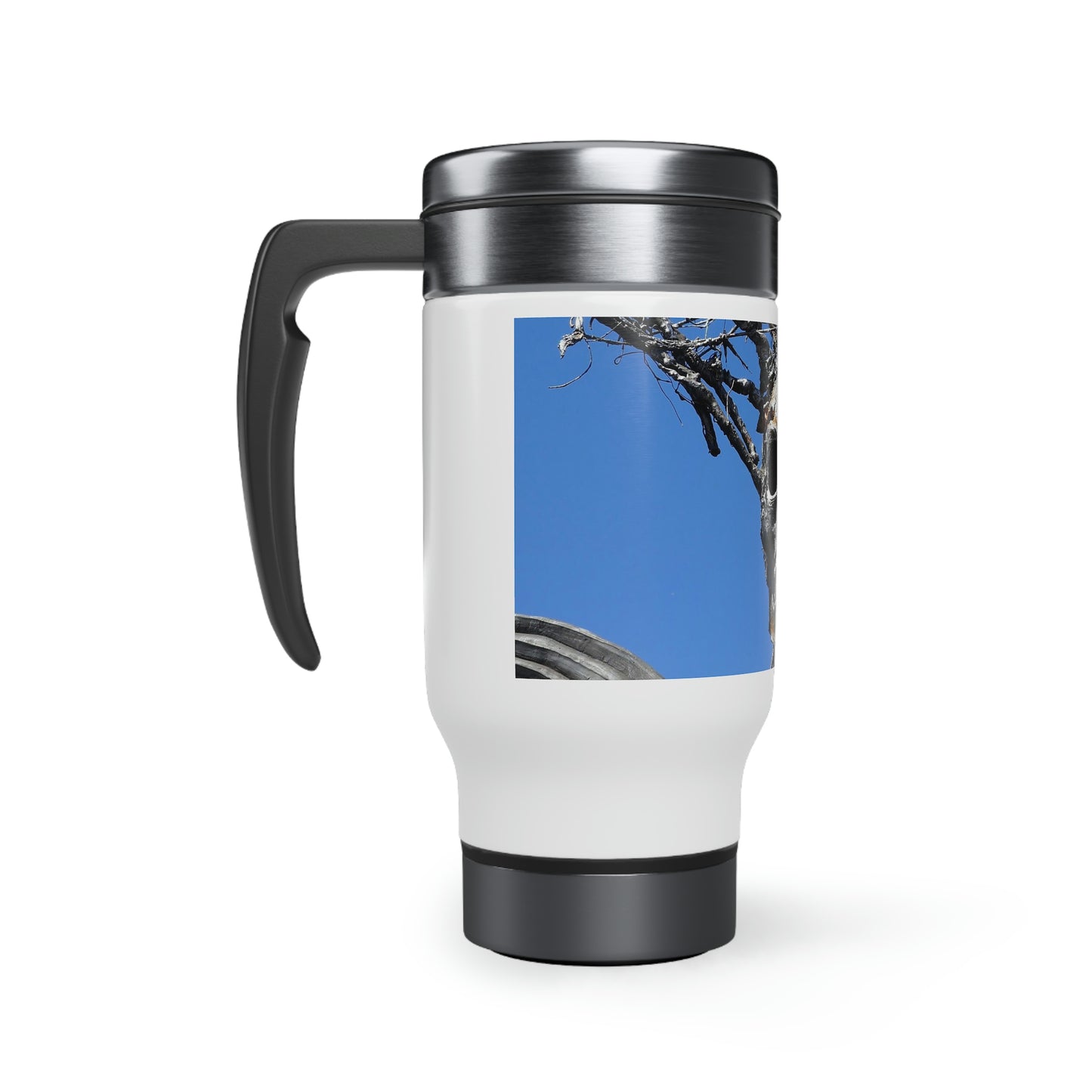 Skull Warrior Stare - Stainless Steel Travel Mug with Handle, 14oz - Fry1Productions