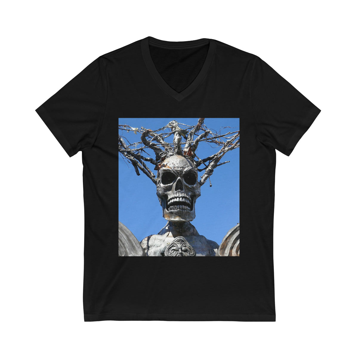 Skull Warrior Stare - Unisex Jersey Short Sleeve V-Neck Tee - Fry1Productions
