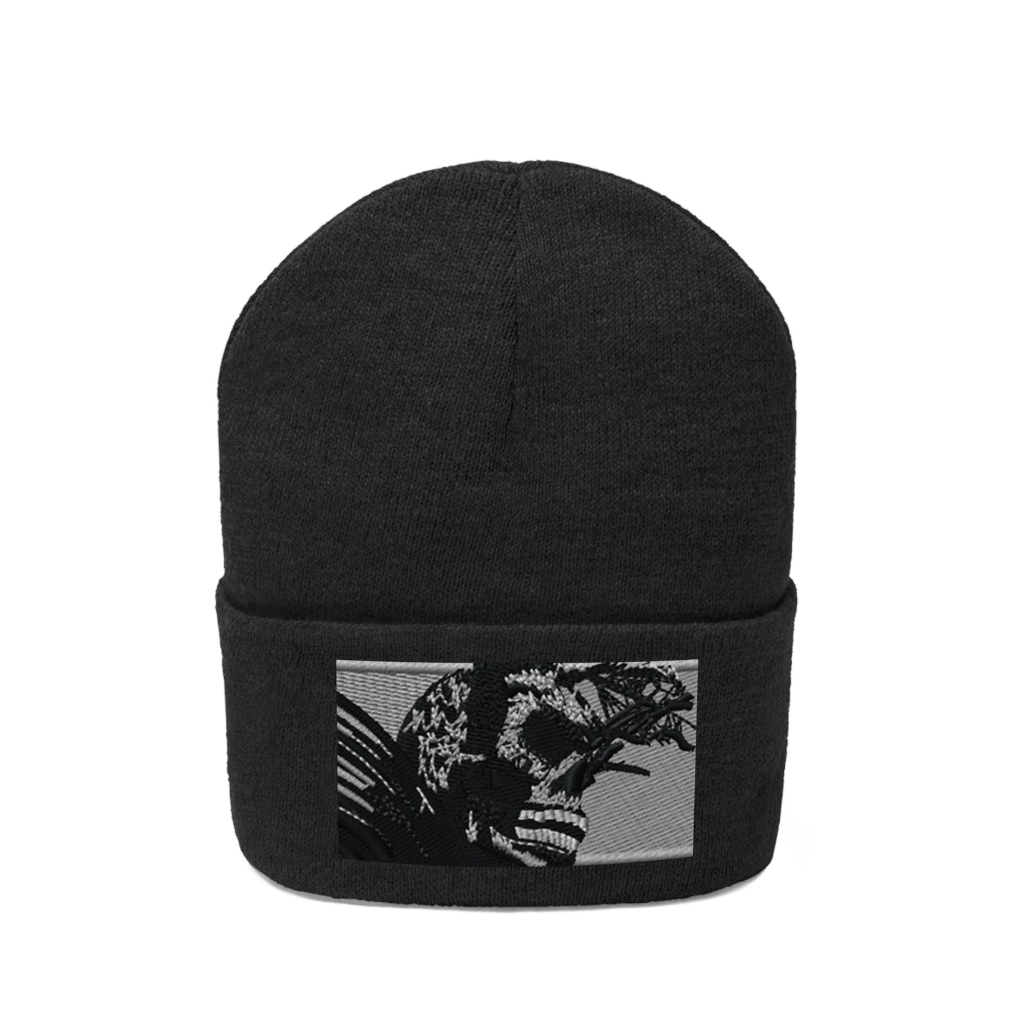 Skull Warrior (b&w) - Unisex Knit Beanie - Fry1Productions