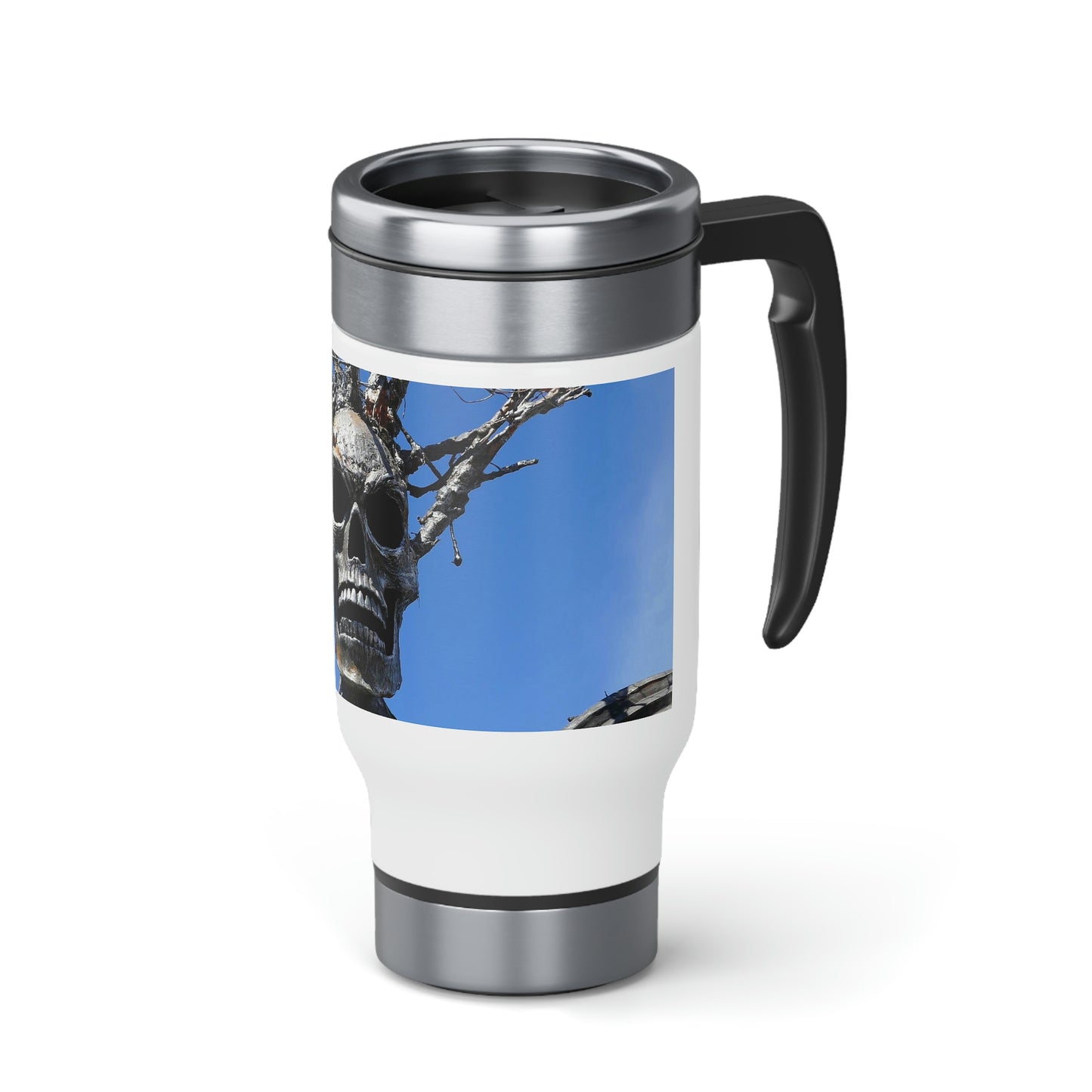 Skull Warrior Stare - Stainless Steel Travel Mug with Handle, 14oz - Fry1Productions