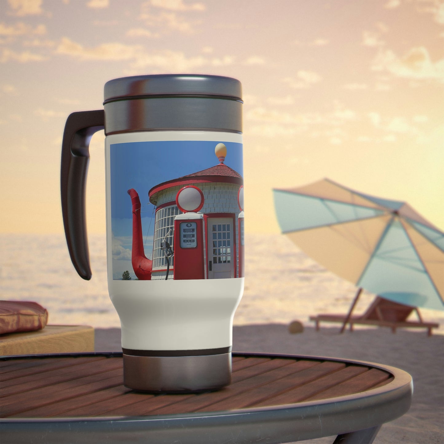 Awesome Teapot Dome Service Station - Stainless Steel Travel Mug with Handle, 14oz - Fry1Productions