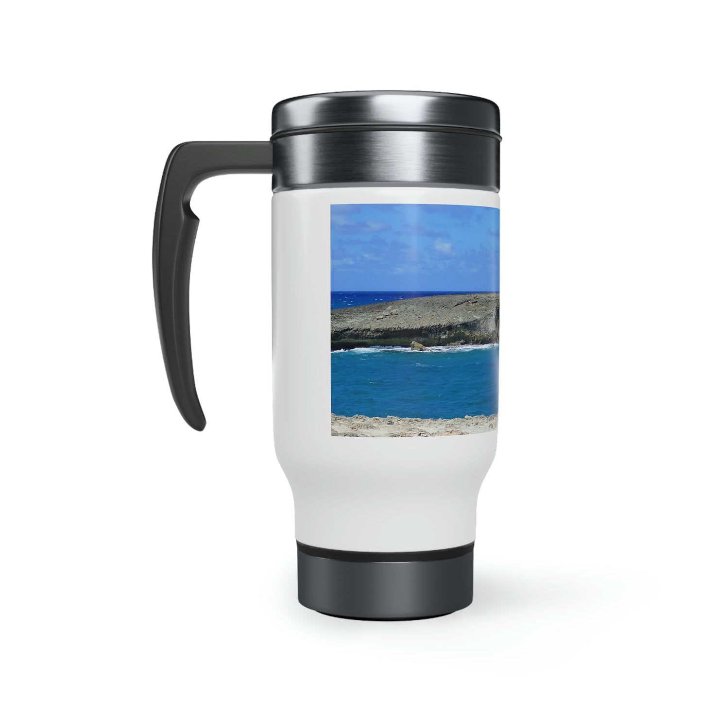 La'ie's Sea Arch Hole - Stainless Steel Travel Mug with Handle, 14oz - Fry1Productions