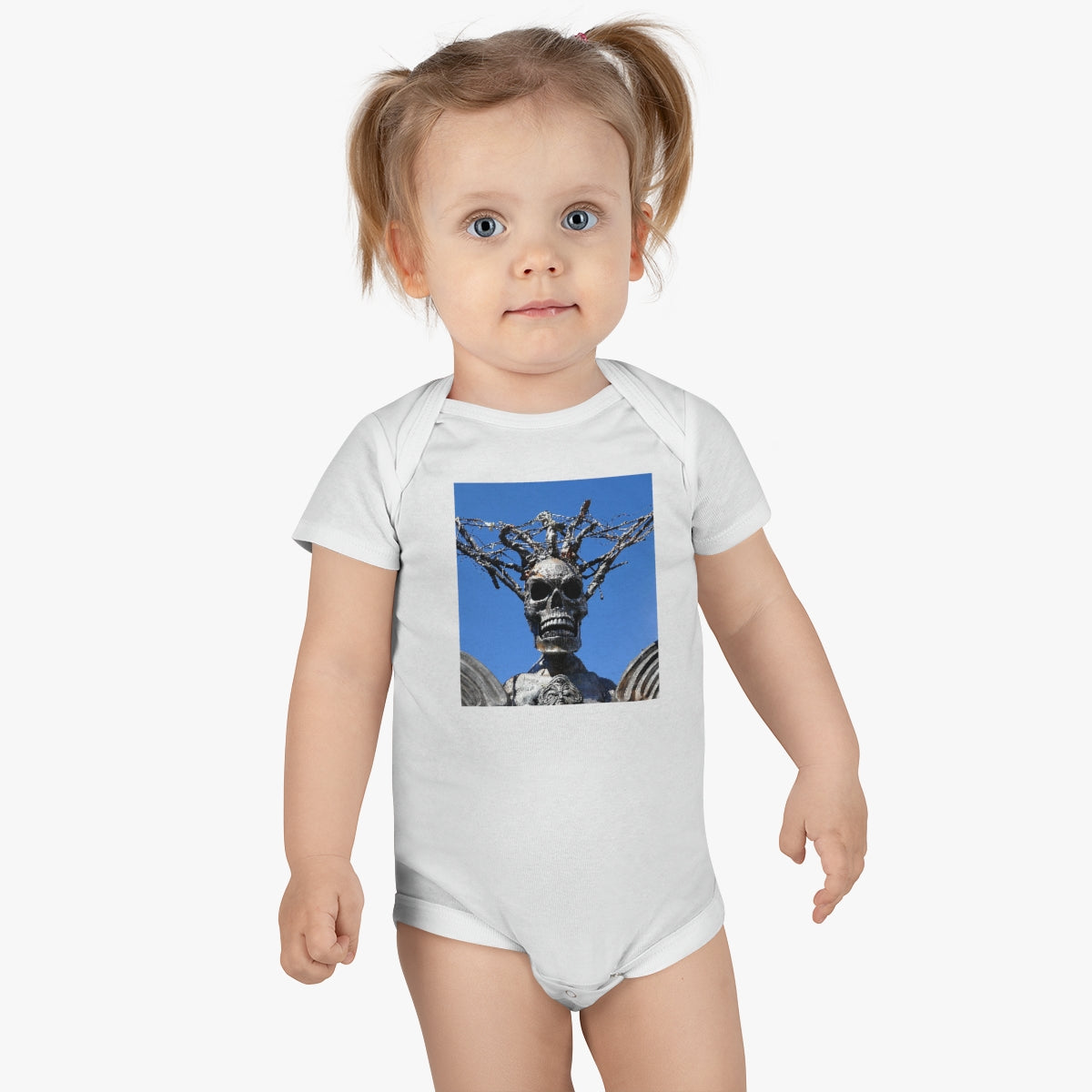 Skull Warrior Stare - Baby Short Sleeve Onesie - Fry1Productions