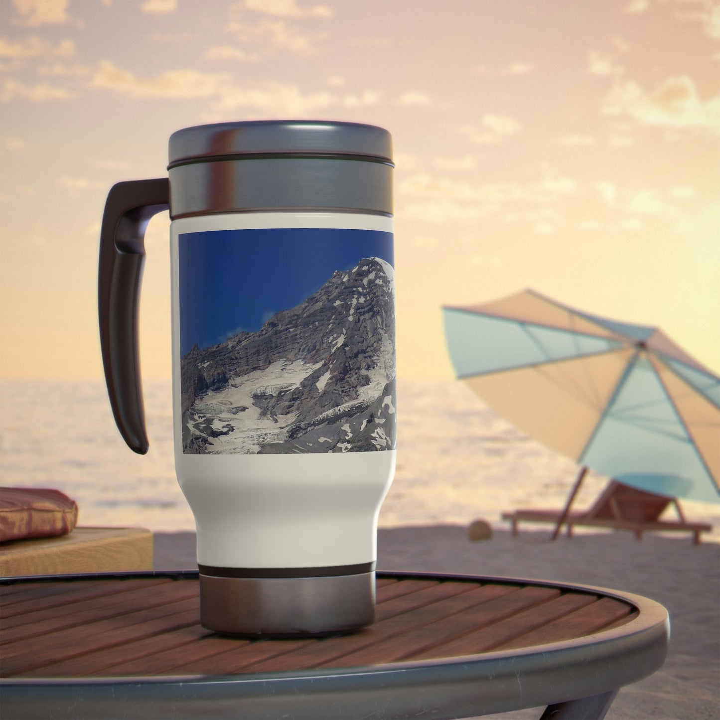 Majestic Mt. Rainier - Stainless Steel Travel Mug with Handle, 14oz - Fry1Productions