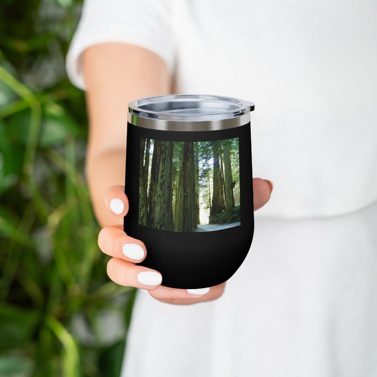 Wandering Ferns and Giants - 12 oz Insulated Wine Tumbler - Fry1Productions