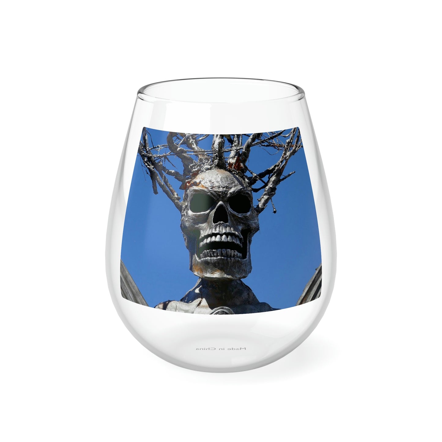 Skull Warrior Stare - Stemless Wine Glass, 11.75 oz - Fry1Productions