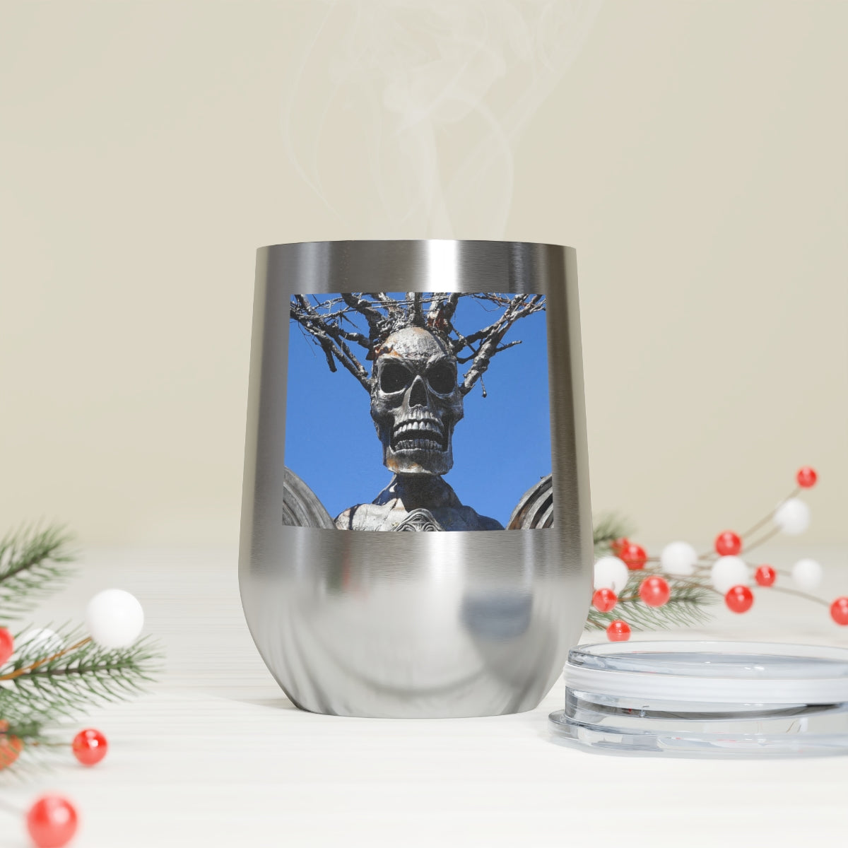 Skull Warrior Stare - 12 oz Insulated Wine Tumbler - Fry1Productions