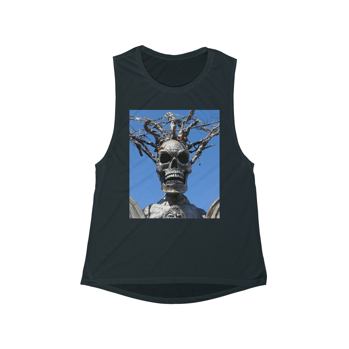 Skull Warrior Stare - Women's Flowy Scoop Muscle Tank - Fry1Productions