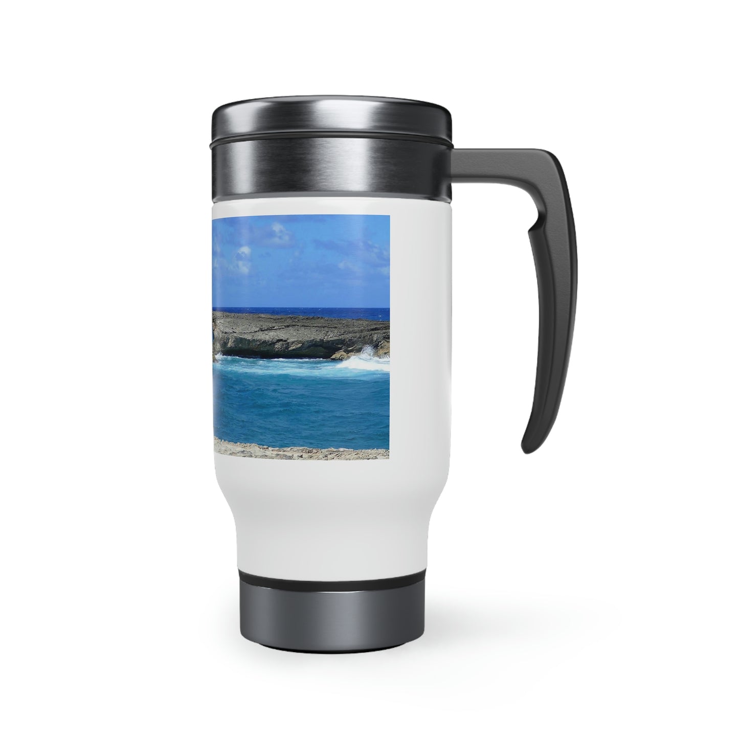 La'ie's Sea Arch Hole - Stainless Steel Travel Mug with Handle, 14oz - Fry1Productions