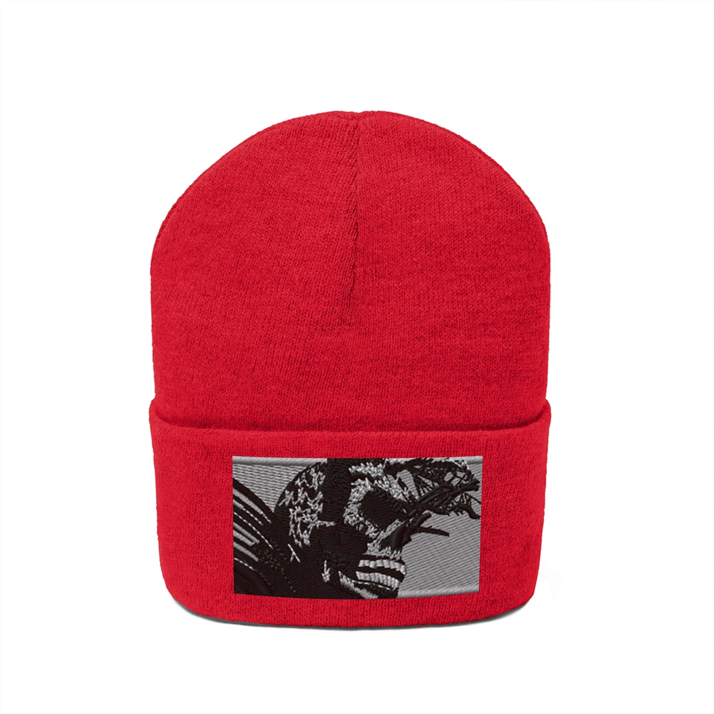 Skull Warrior (b&w) - Unisex Knit Beanie - Fry1Productions