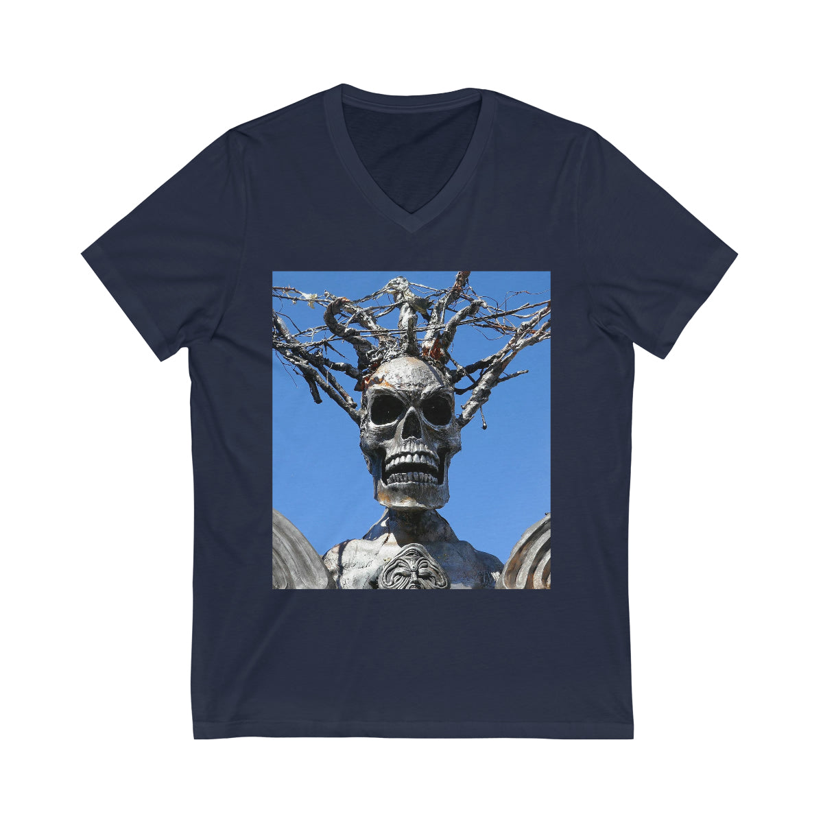 Skull Warrior Stare - Unisex Jersey Short Sleeve V-Neck Tee - Fry1Productions