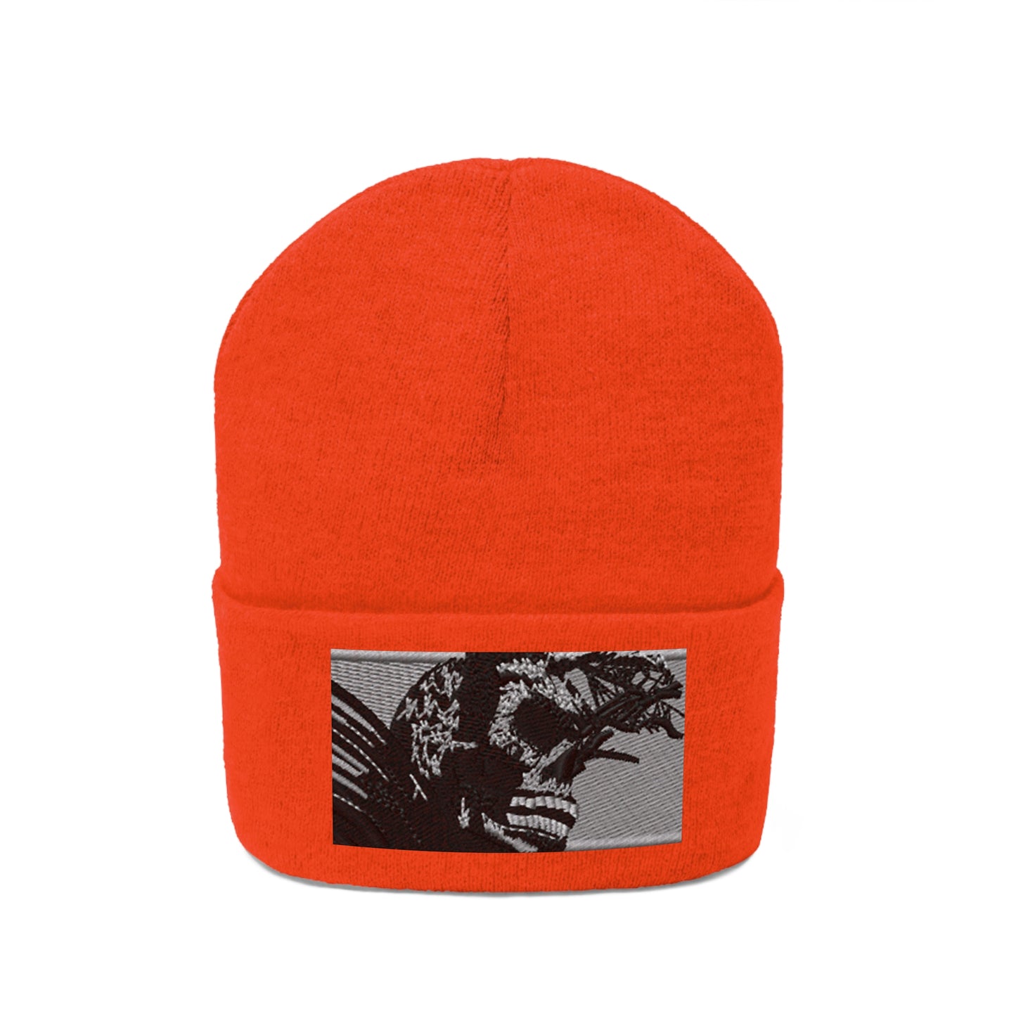 Skull Warrior (b&w) - Unisex Knit Beanie - Fry1Productions