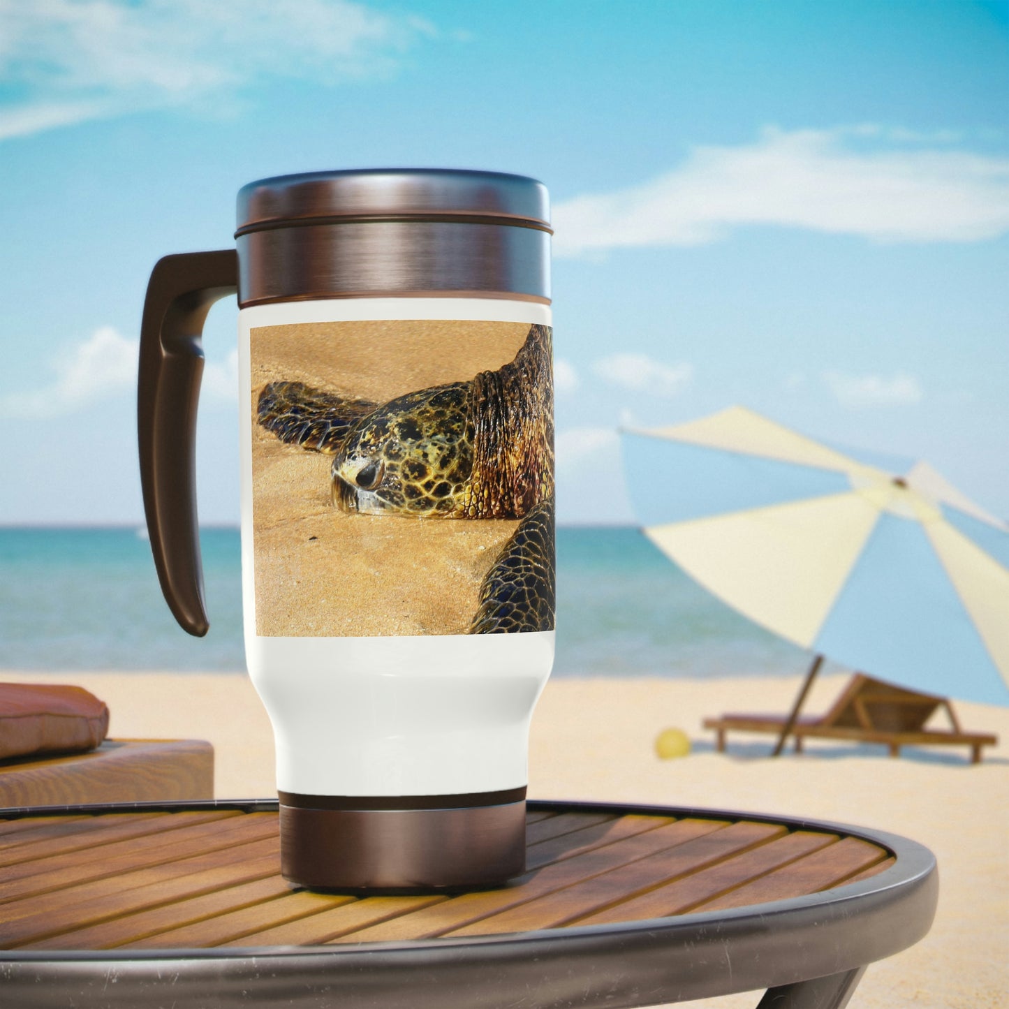 Glistening Journey - Stainless Steel Travel Mug with Handle, 14oz - Fry1Productions