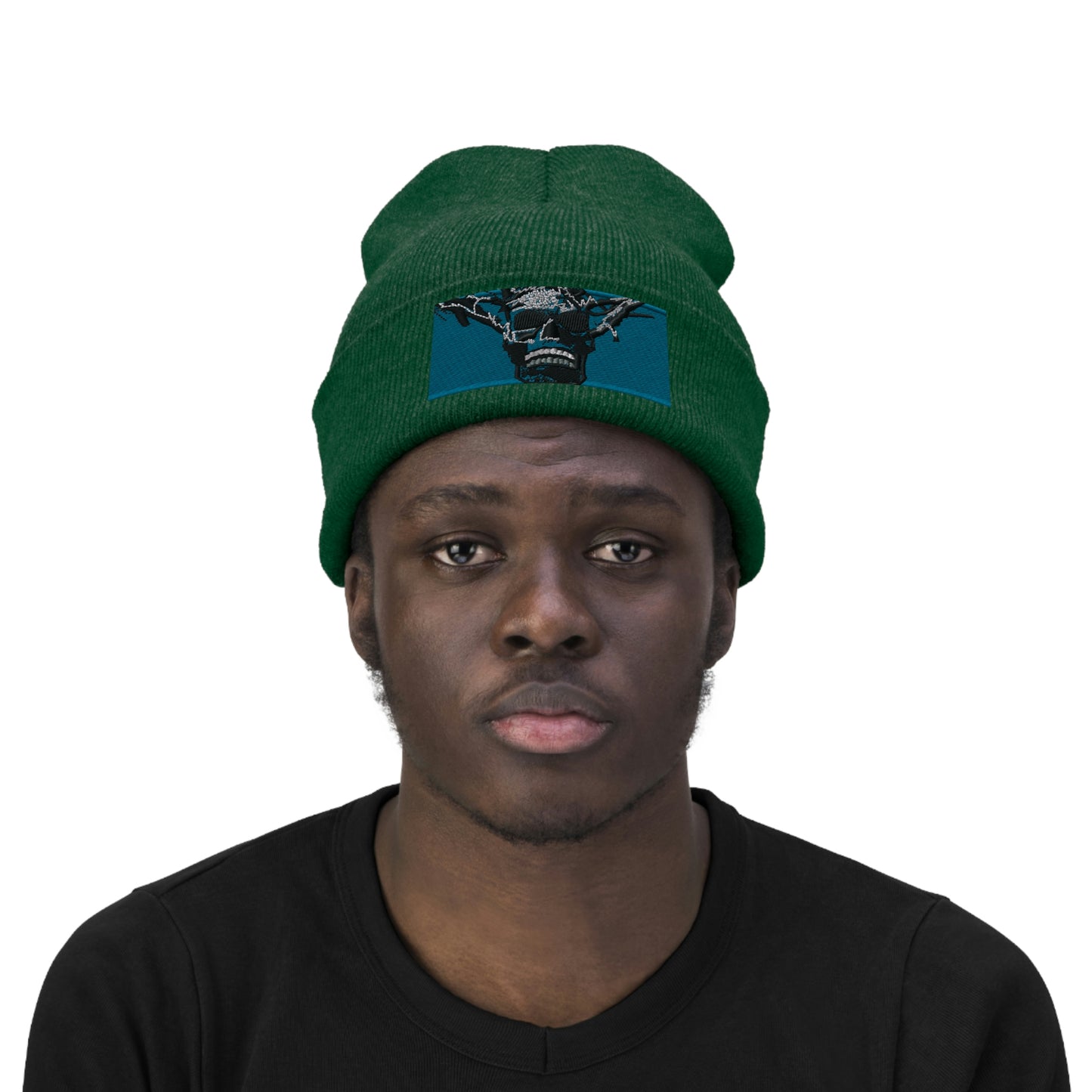 Skull Warrior Stare (color) - Unisex Knit Beanie - Fry1Productions