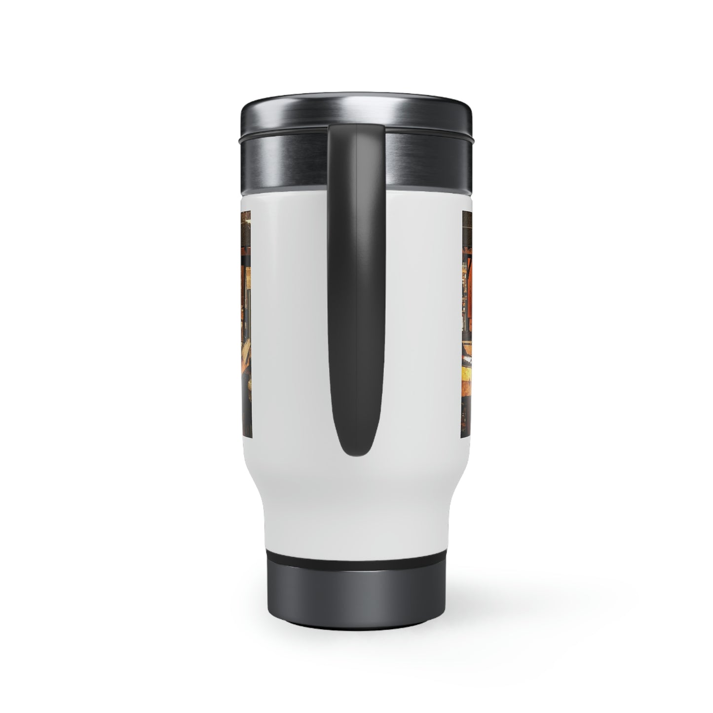Hand Carved Canoe Reflections - Stainless Steel Travel Mug with Handle, 14oz - Fry1Productions