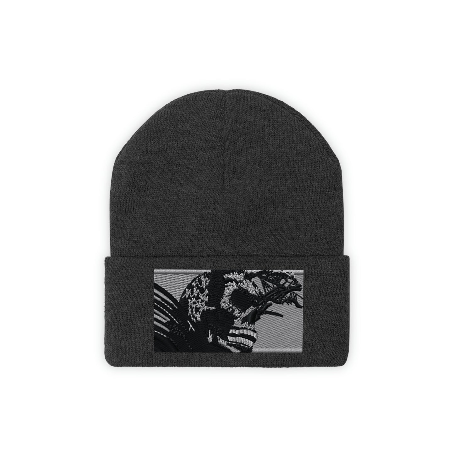Skull Warrior (b&w) - Unisex Knit Beanie - Fry1Productions