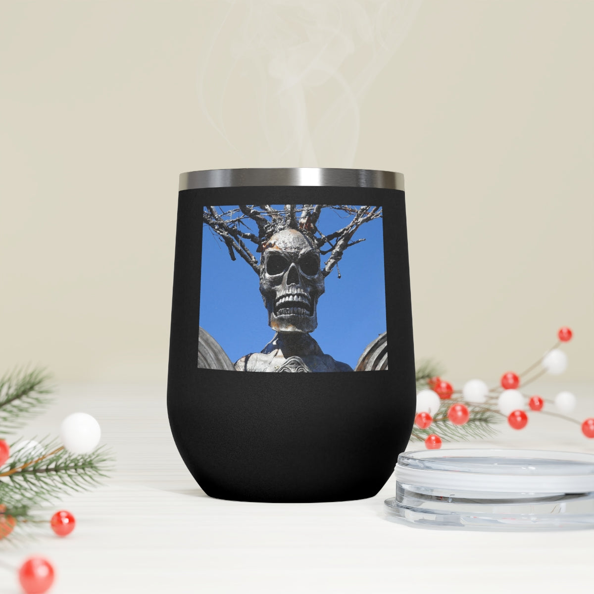 Skull Warrior Stare - 12 oz Insulated Wine Tumbler - Fry1Productions