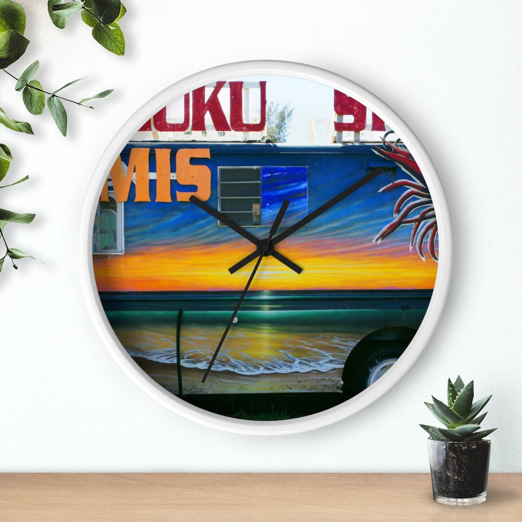 "Fumis Aloha" - 10" Wooden Frame Wall Clock - Fry1Productions