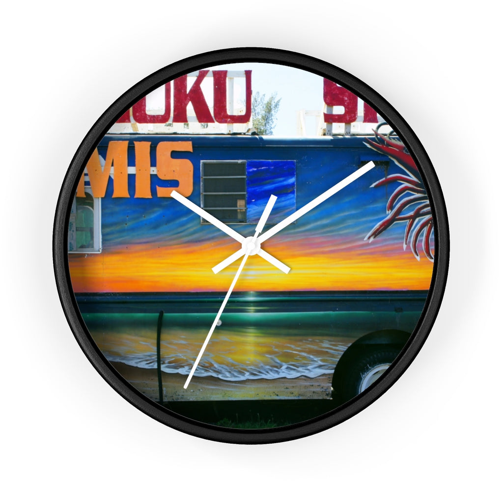 "Fumis Aloha" - 10" Wooden Frame Wall Clock - Fry1Productions