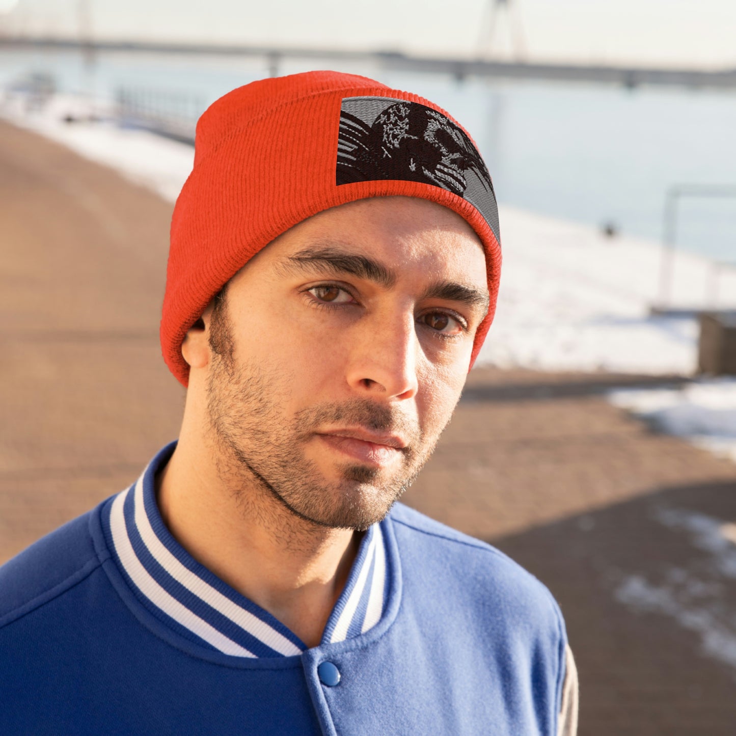 Skull Warrior (b&w) - Unisex Knit Beanie - Fry1Productions