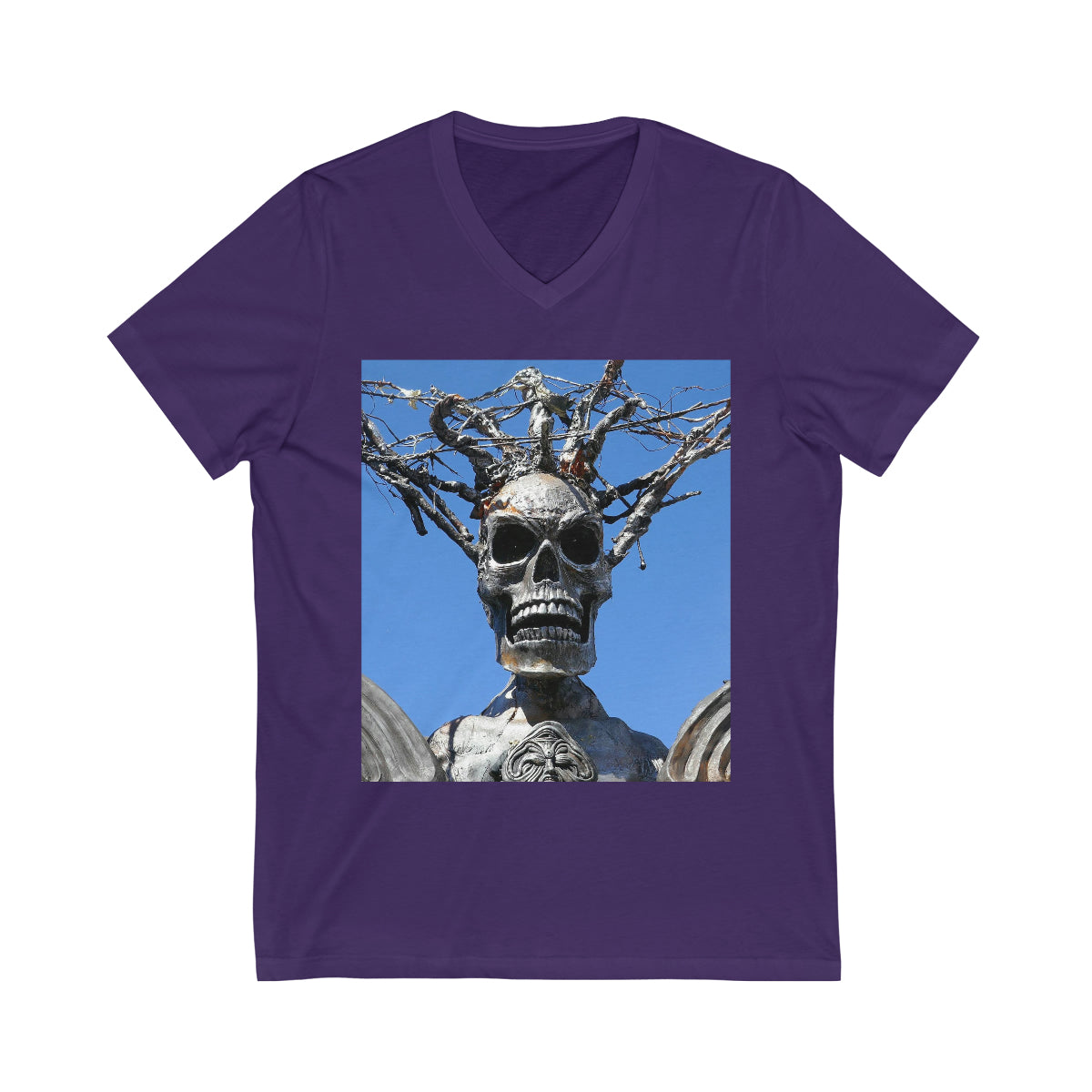 Skull Warrior Stare - Unisex Jersey Short Sleeve V-Neck Tee - Fry1Productions